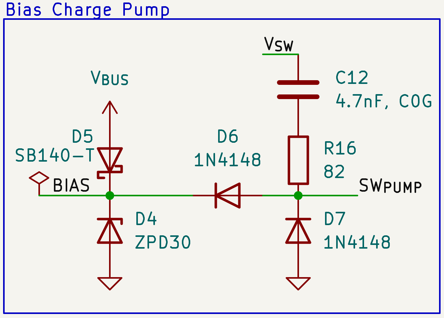 A circuit diagram describing a charge pump